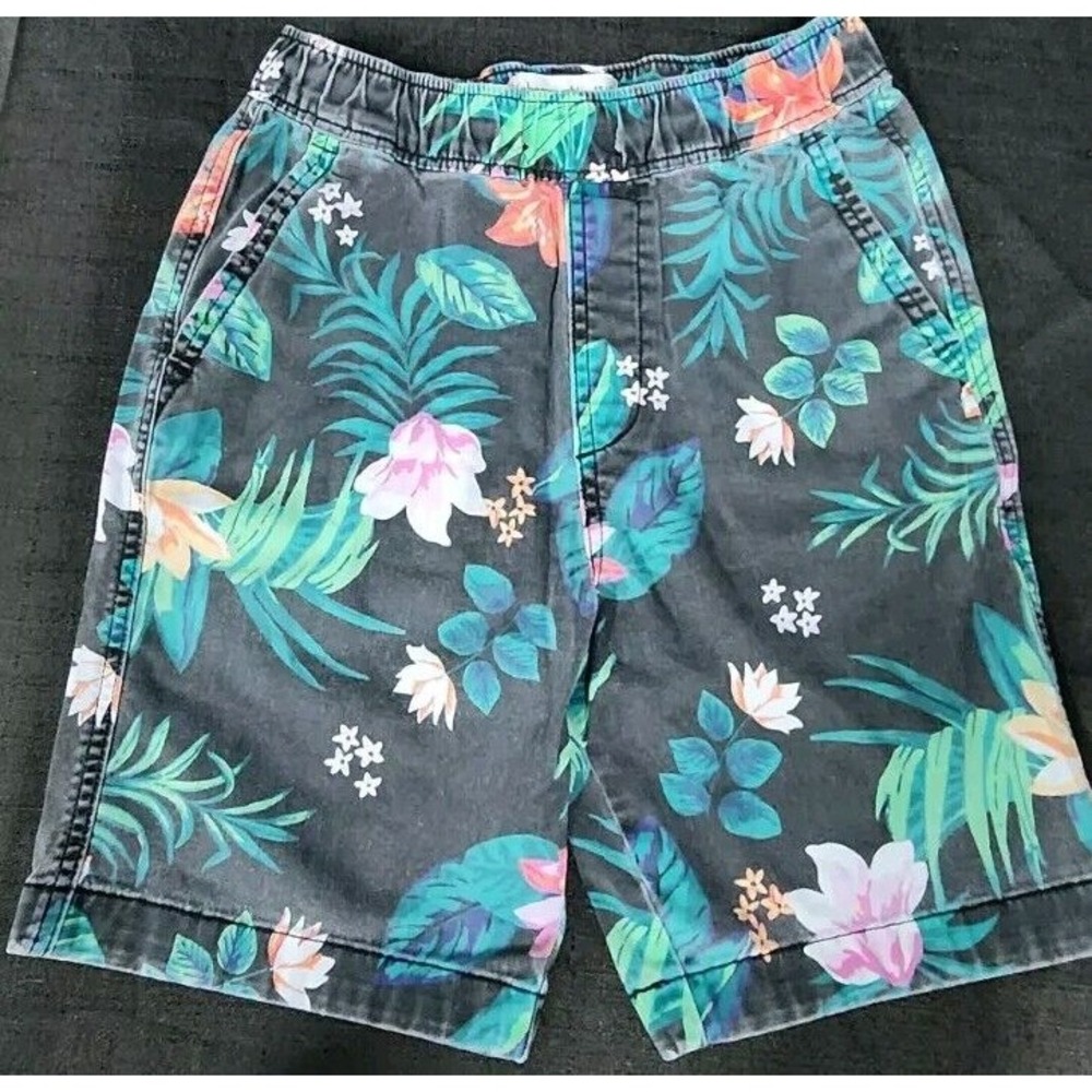 Abercrombie Kids Boys Print Twill Pull On Shorts Black Floral Size 13/14 EUC